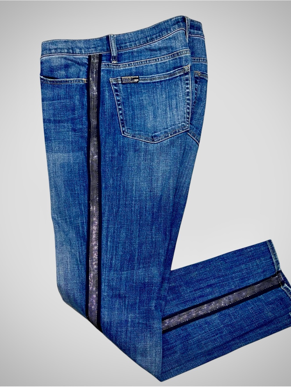 Rock & Republic Berlin Rhinestone Side Stripe Bling Jeans 12M Blue Y2K Straight